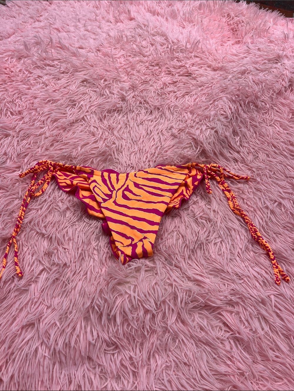 Beach Bunny Orange and Pink Zebra Tie-Side Bikini Bottom